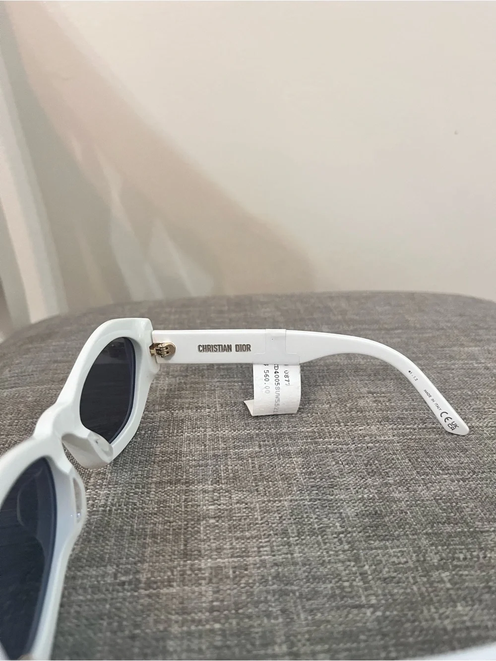 Dior White Oval Sunglasses with Dark Lenses
